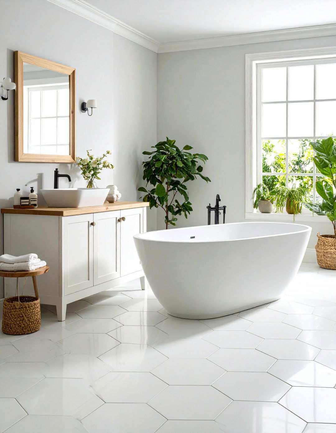 White Hexagon Mosaic Floor Patterns - 24 White Tile Bathroom Ideas