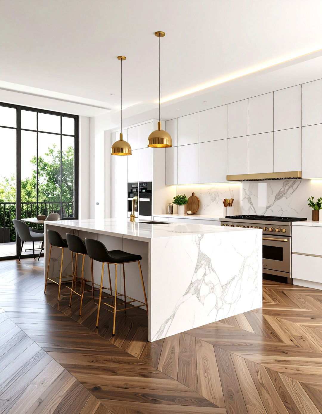 White Kitchen Dark Wood Floors Marble Countertops - 24 Kitchen With Dark Wood Floors