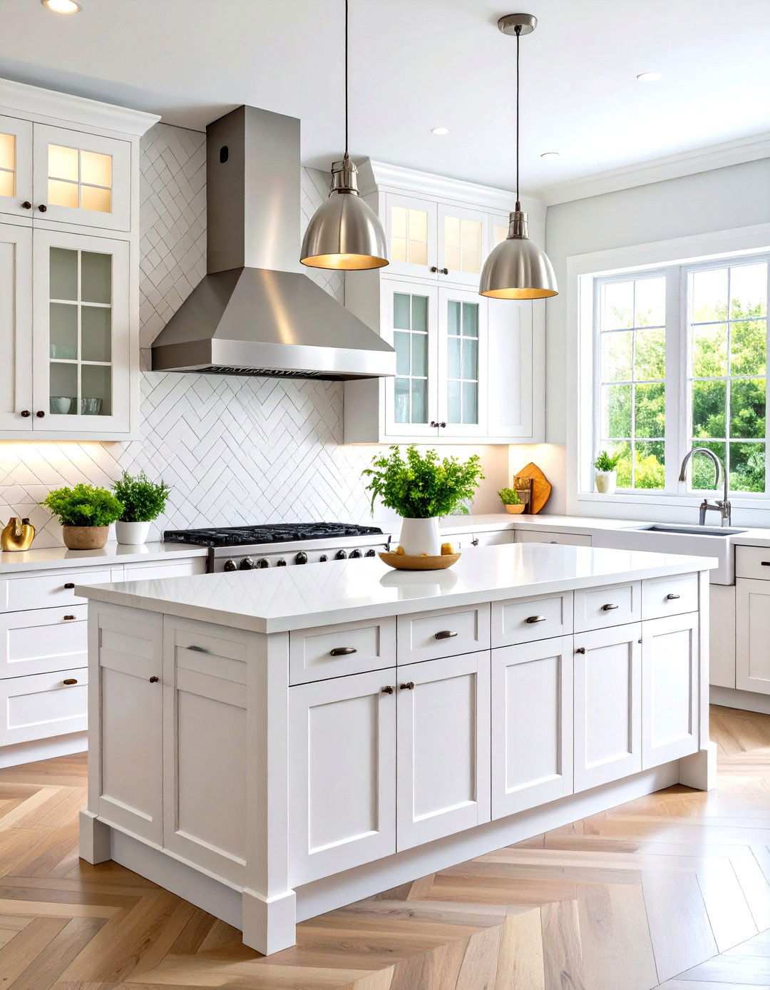 White Kitchen with Subway Tile and Stainless Steel Range Hood - 24 White Kitchen with Stainless Steel Appliances Ideas