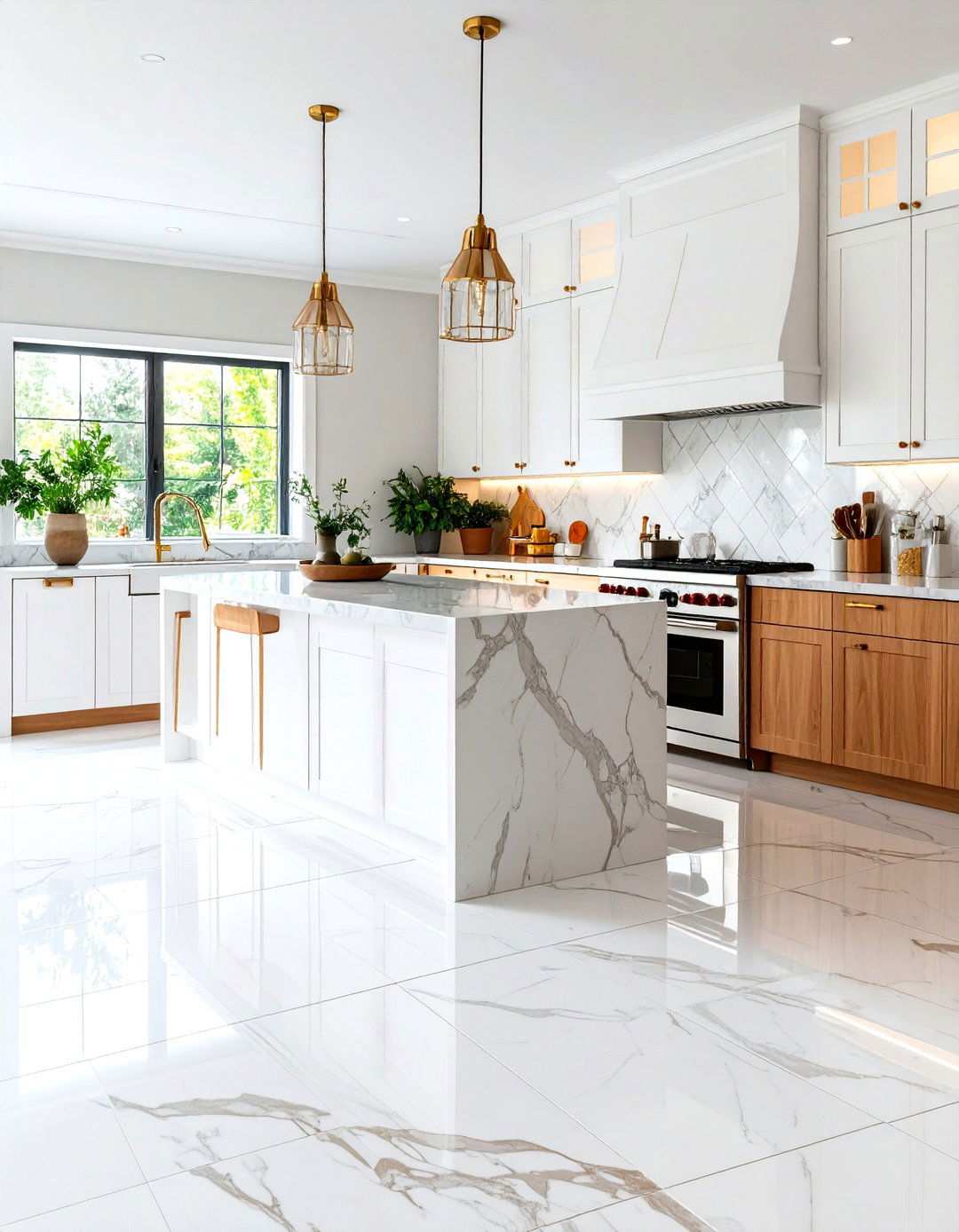 White Marble Mosaic Kitchen Floors - 24 White Kitchen Floor Ideas