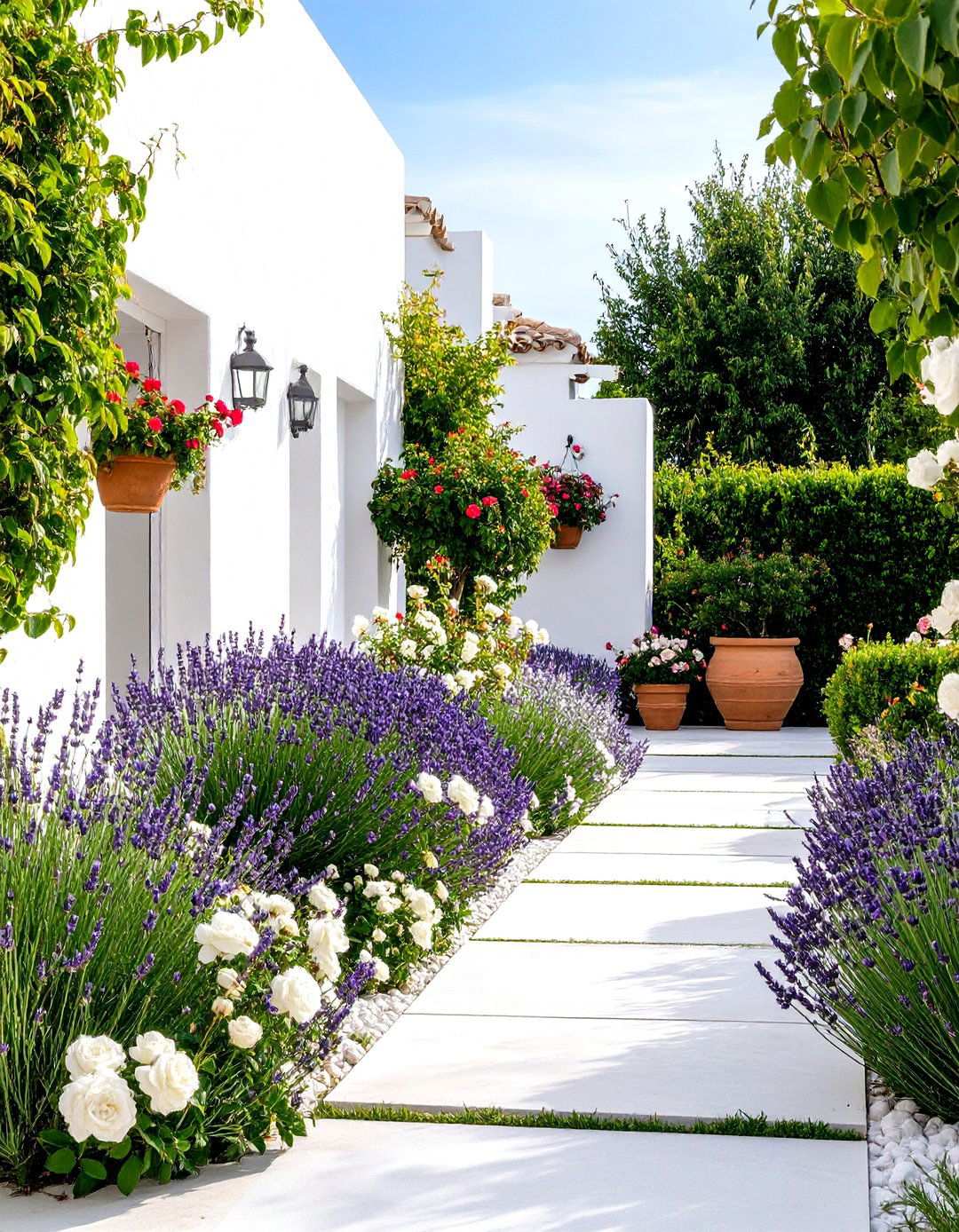 White Mediterranean Garden Retreat - 24 White Garden Design Ideas
