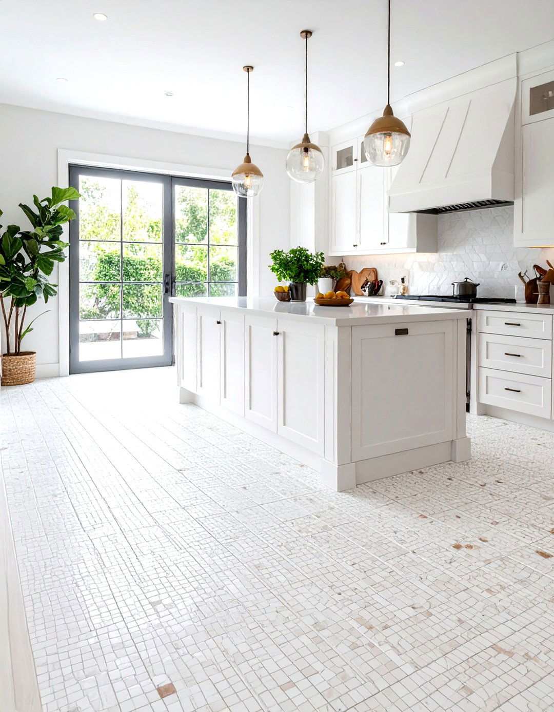 White Mosaic Tile Kitchen Floors - 24 White Kitchen Floor Ideas
