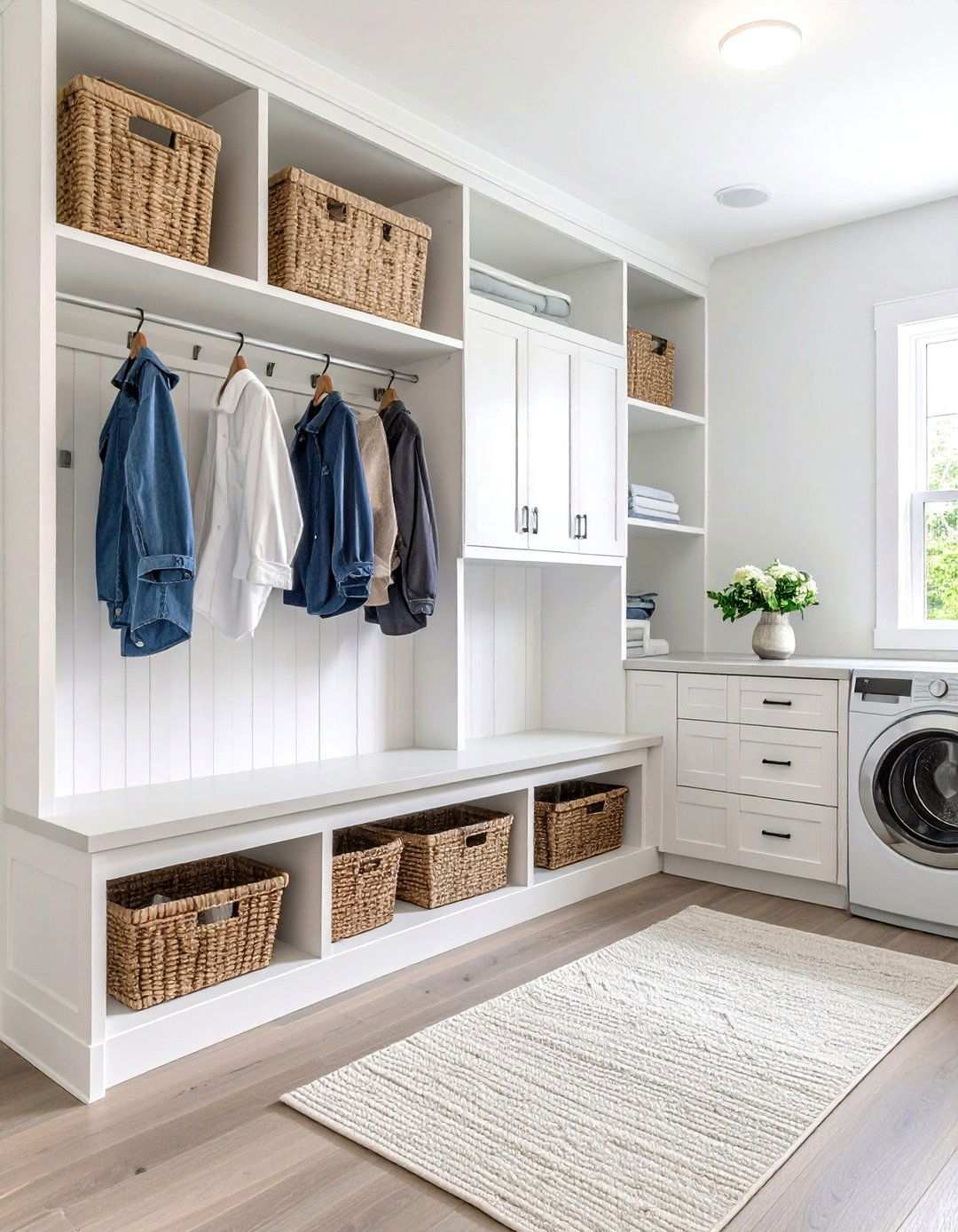 White Mudroom Laundry Combo - 24 White Laundry Room Ideas