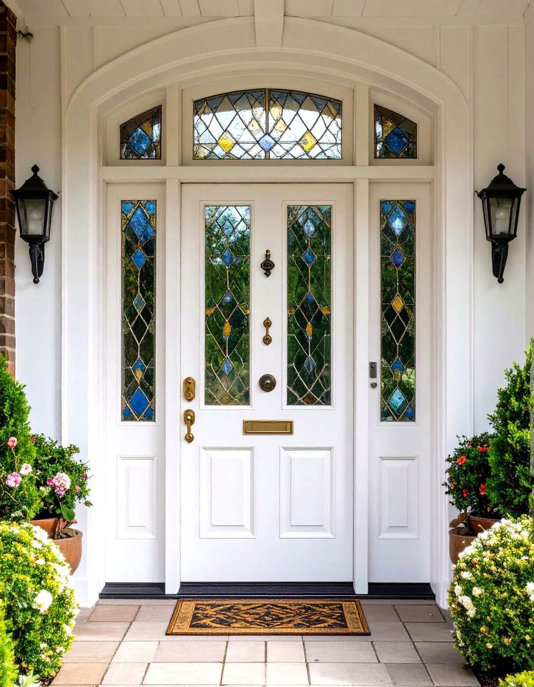 White Oak Door with Leaded Glass Panels - 24 White Oak Front Door Ideas