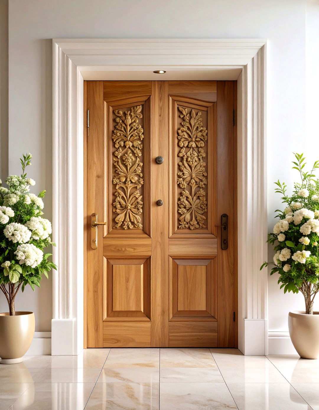 White Oak Exterior Door with Carved Details - 24 White Oak Front Door Ideas