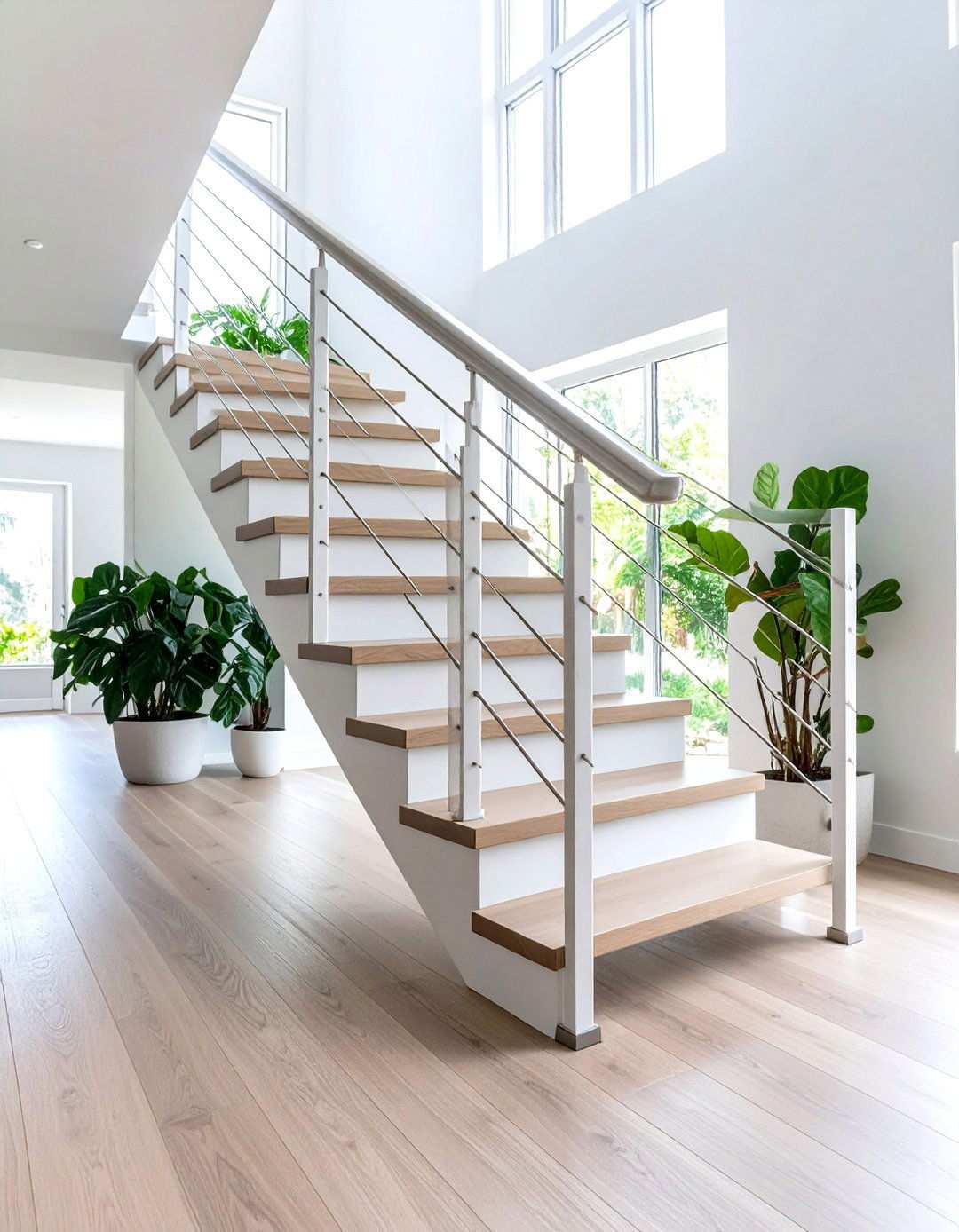 White Oak Staircase with Cable Railing System - 24 White Oak Staircase Ideas