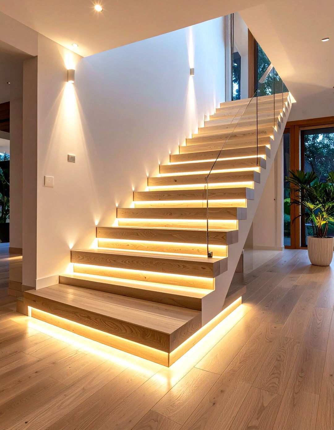 White Oak Staircase with LED Lighting Integration - 24 White Oak Staircase Ideas