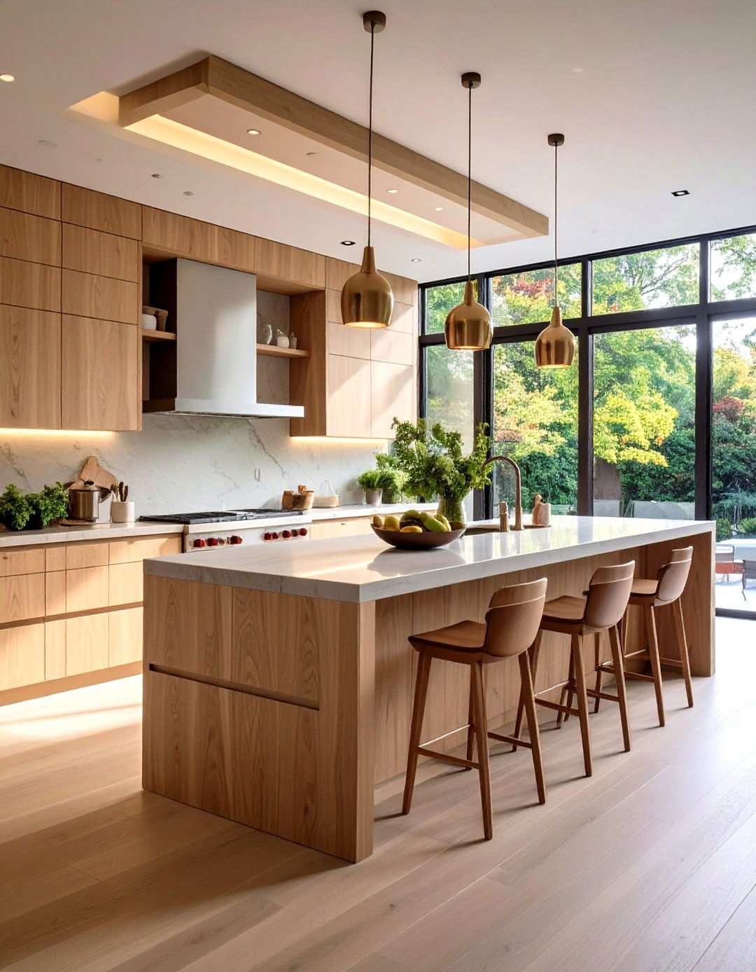 White Oak Waterfall Island Kitchen - 24 Kitchens With Light Wood Cabinets