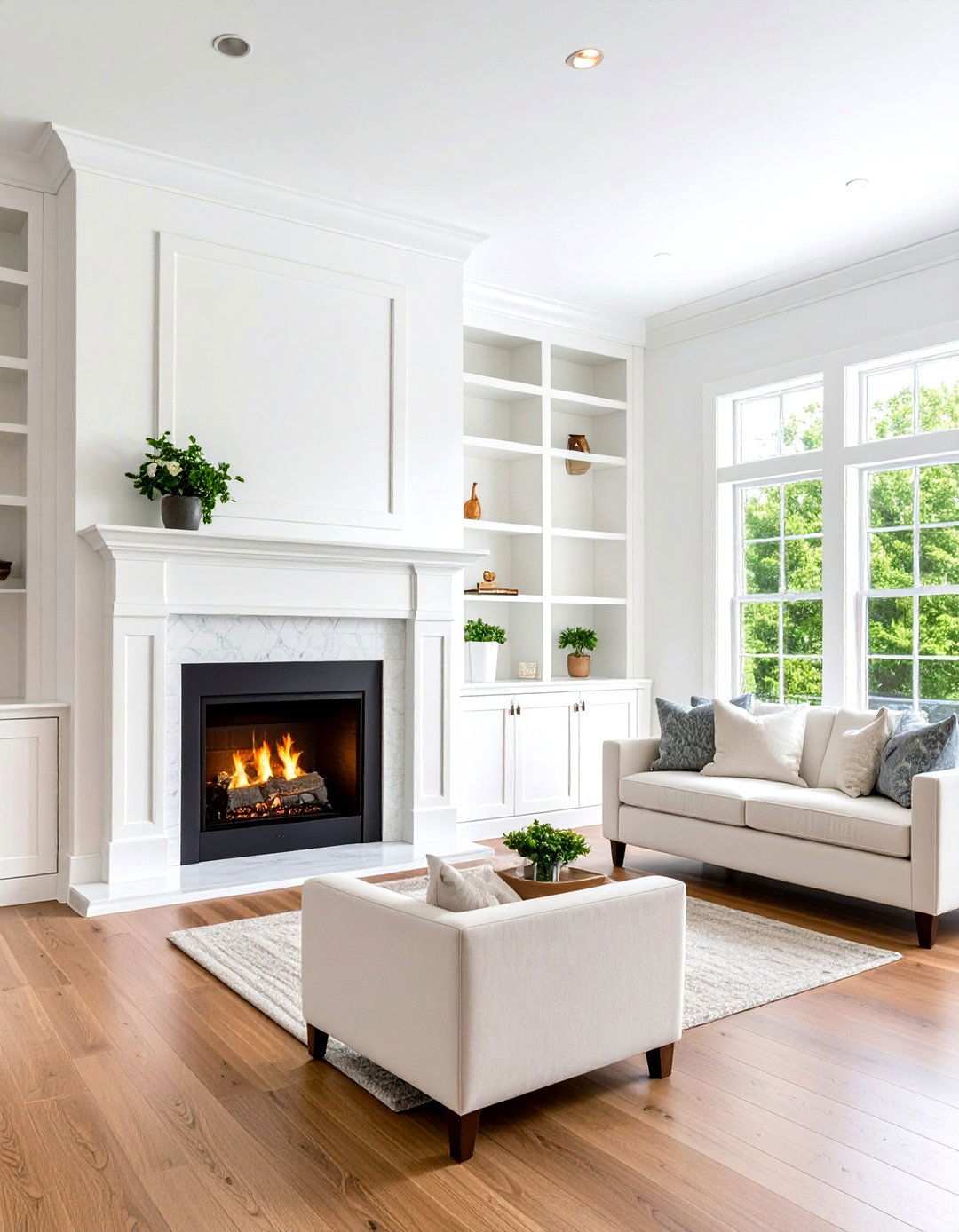 White Painted Brick Floor to Ceiling Design - 24 Two-story Fireplace Ideas