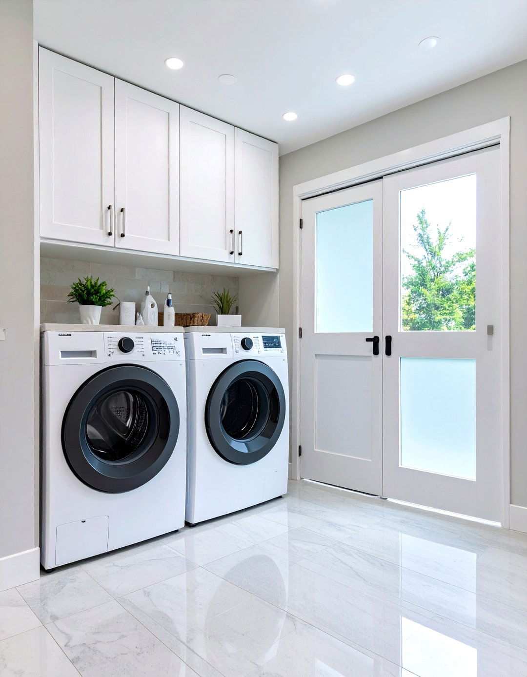 White Pocket Door Space Saver - 24 White Laundry Room Ideas