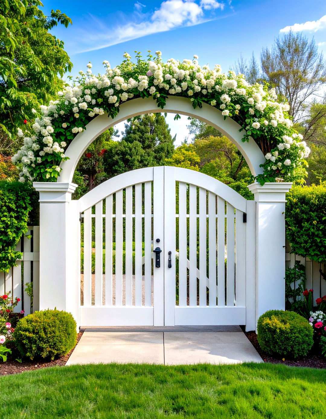 White Privacy Fence with Arched Gate Entry - 24 White Privacy Fence Ideas