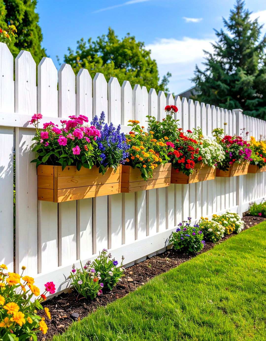 White Privacy Fence with Integrated Planters - 24 White Privacy Fence Ideas