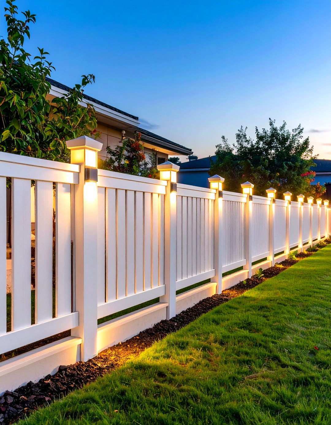 White Privacy Fence with Lighting Integration - 24 White Privacy Fence Ideas