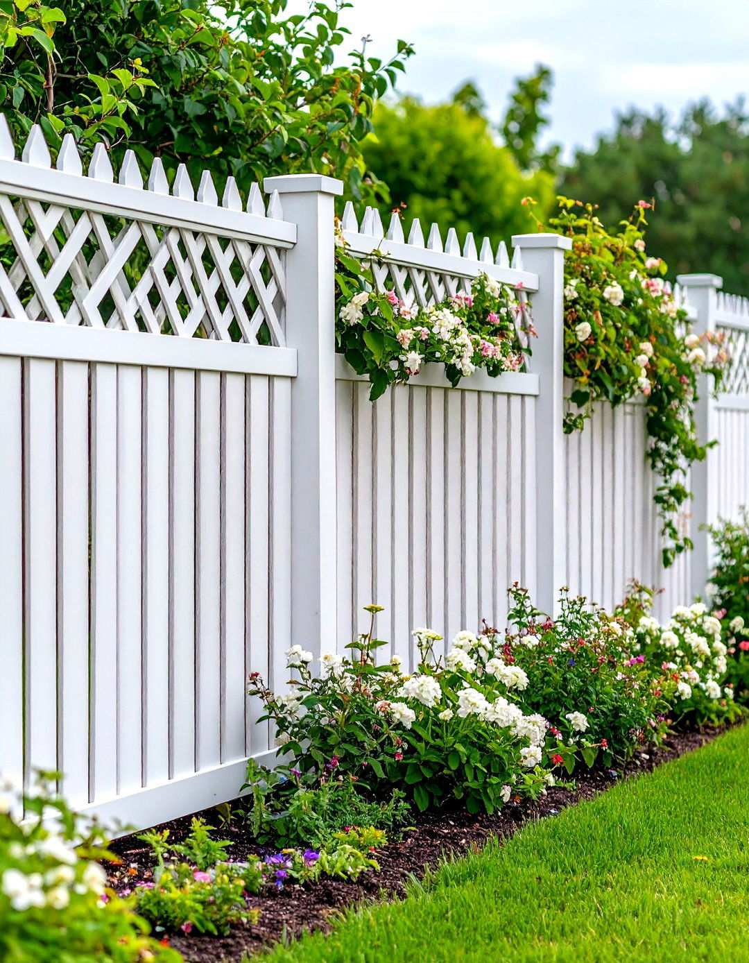 White Privacy Fence with Trellis Sections - 24 White Privacy Fence Ideas