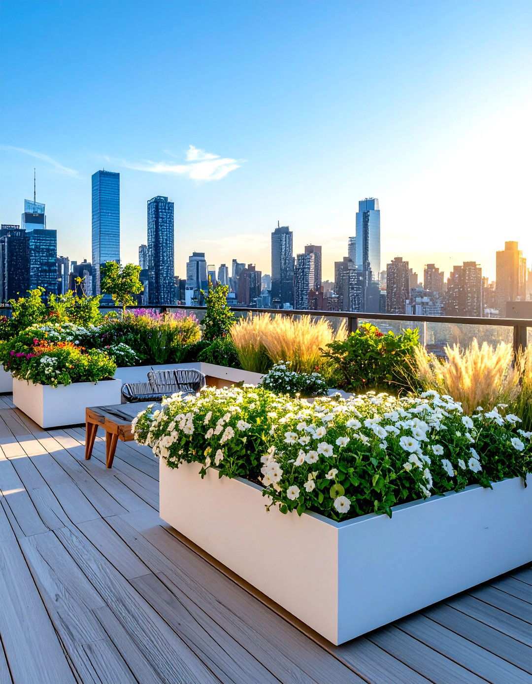 White Rooftop Garden Urban Oasis - 24 White Garden Design Ideas