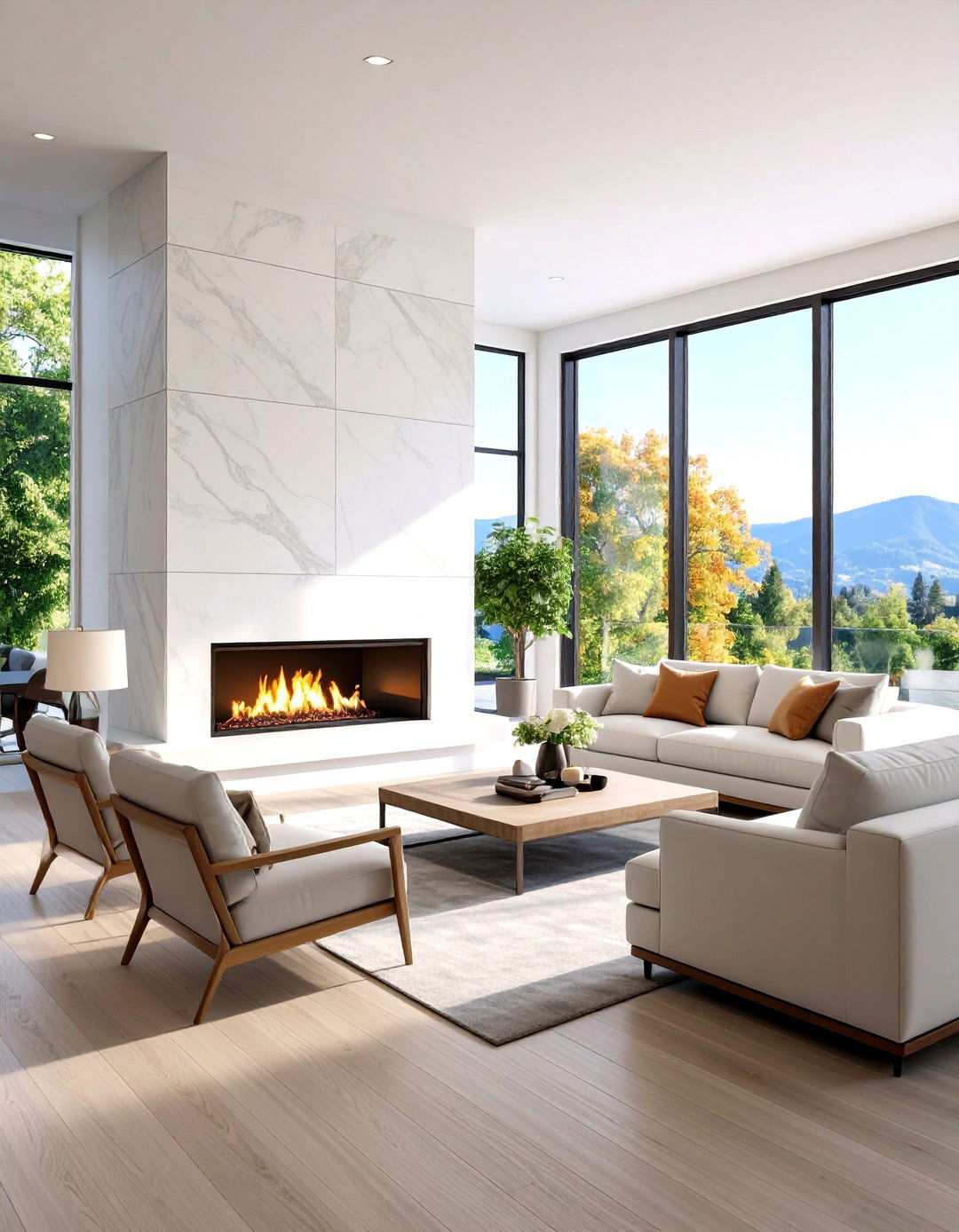 White Stone Double Sided Design - 24 White Stone Fireplace Ideas