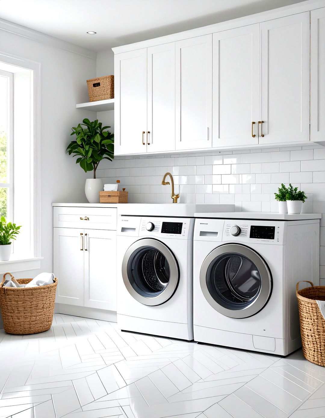 White Subway Tile Backsplash - 24 White Laundry Room Ideas