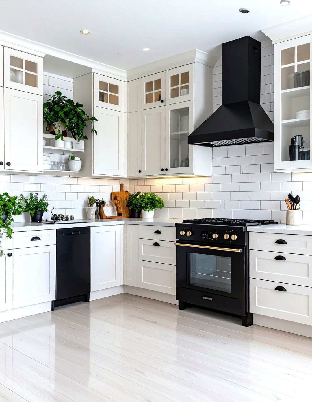 White Subway Tile Classic Design - 24 Kitchen With Black Appliances