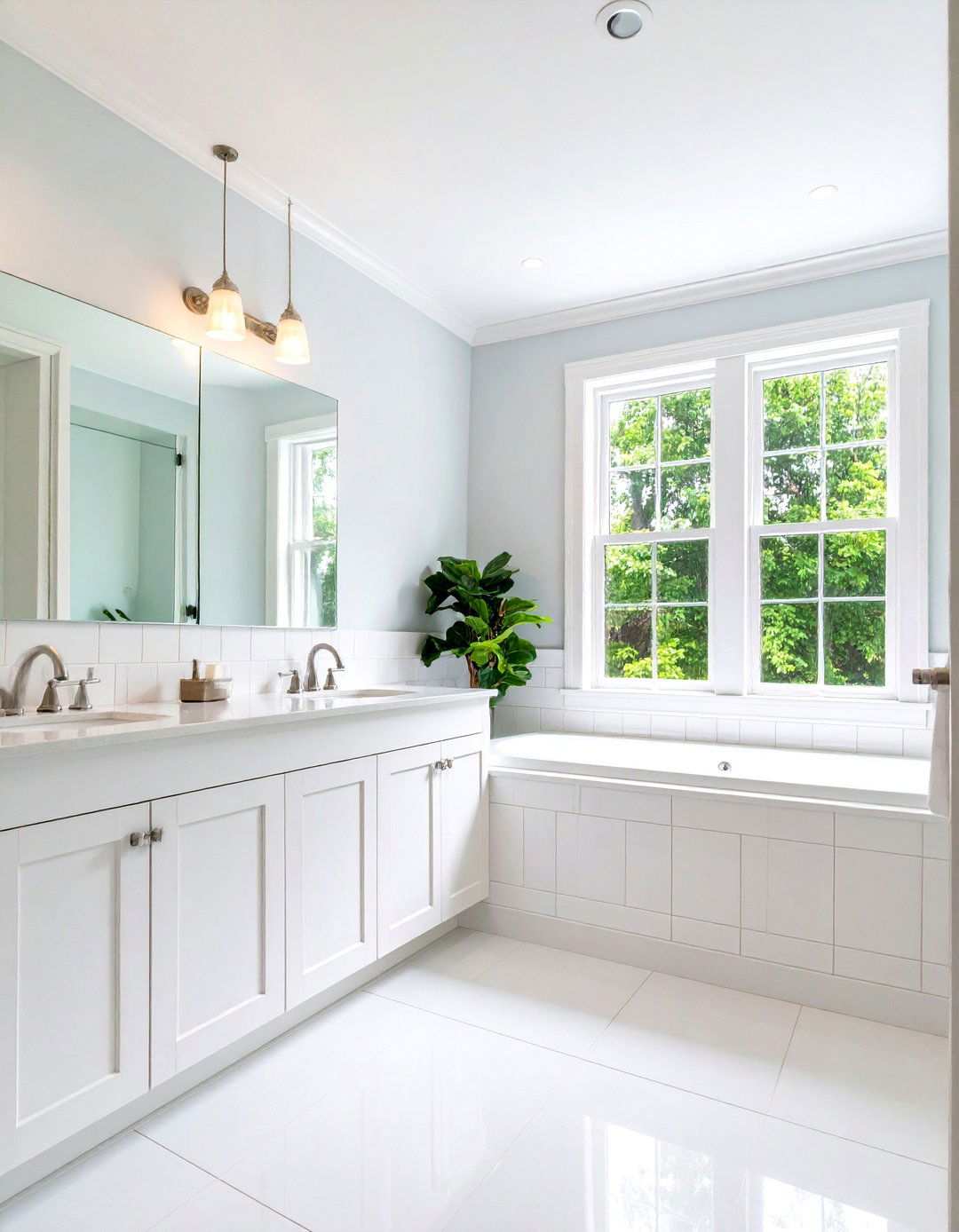 White Tile Wainscoting with Paint Above - 24 White Tile Bathroom Ideas