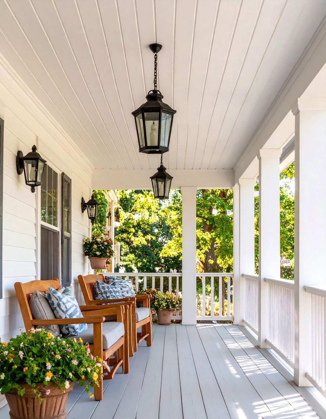 White Vinyl Beadboard Ceiling for Classic Farmhouse Style - 24 Vinyl Porch Ceiling Ideas