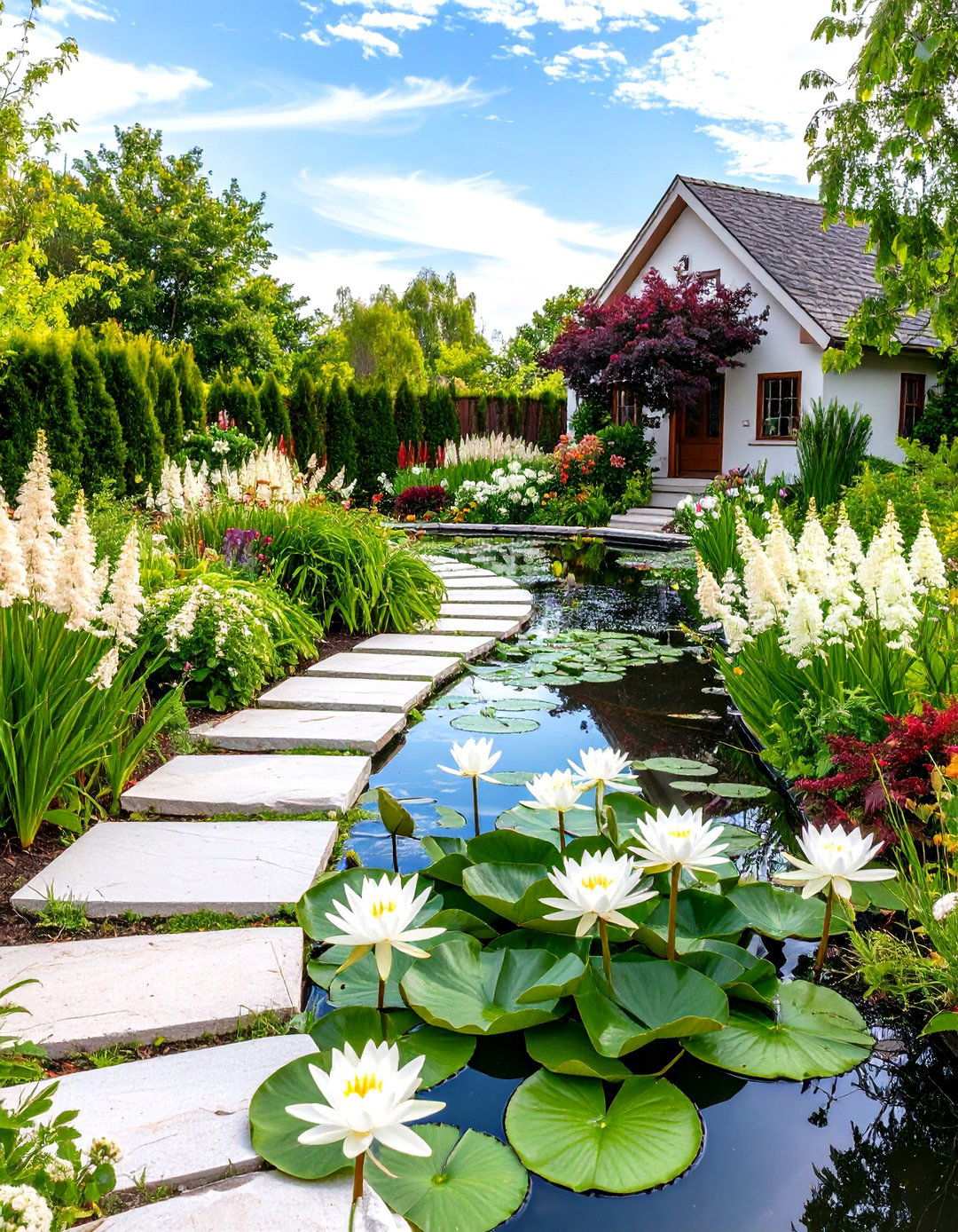 White Water Garden Reflection Design - 24 White Garden Design Ideas