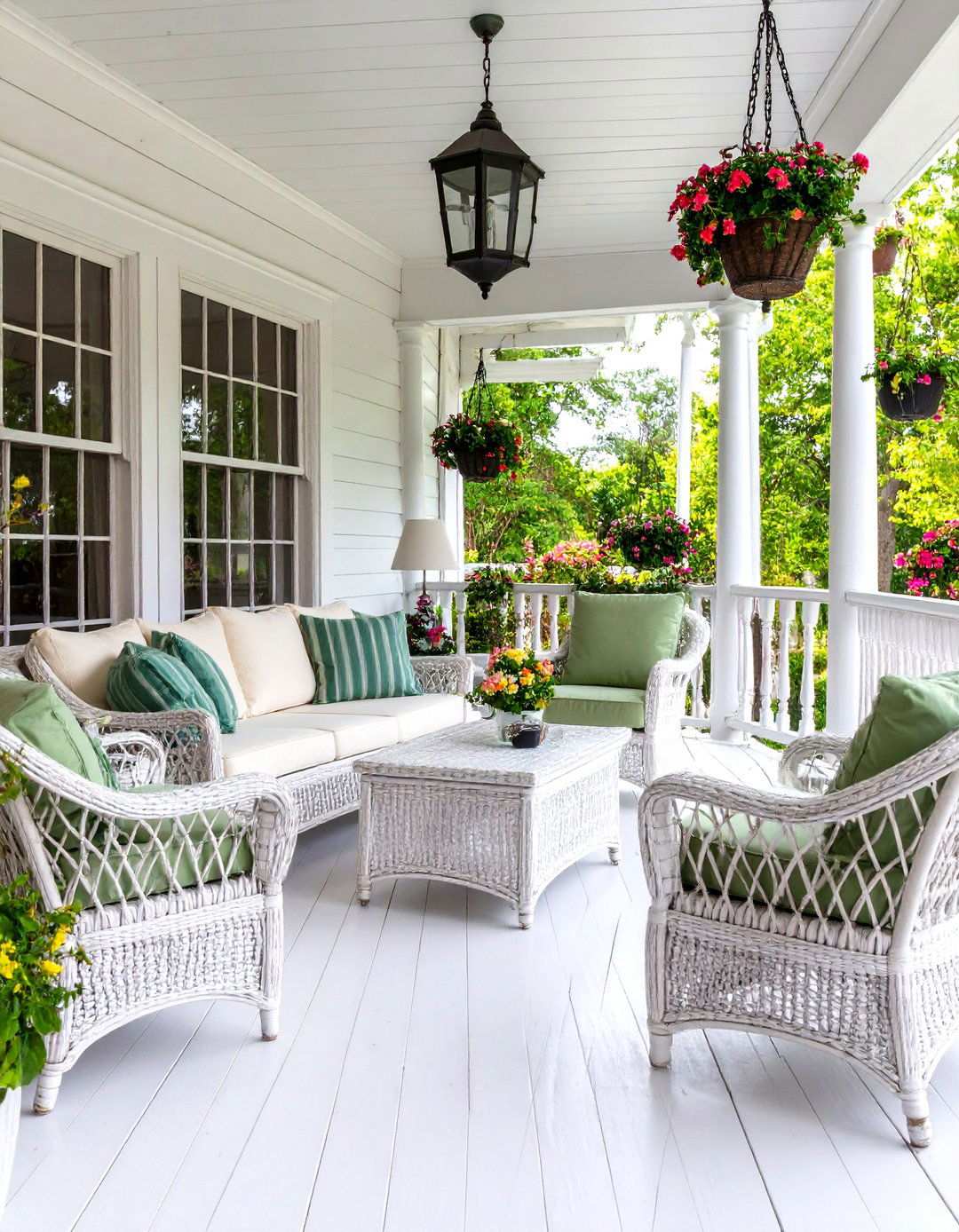 White Wicker Resort Style Victorian Porch - 24 Victorian Porch Ideas