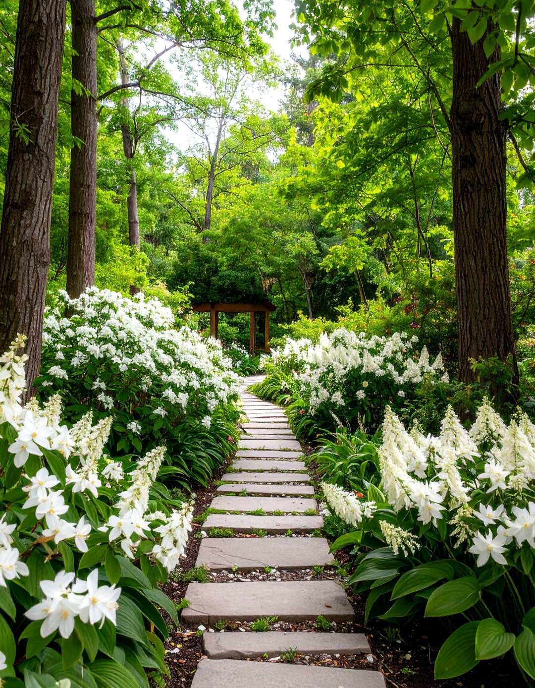 White Woodland Garden Sanctuary - 24 White Garden Design Ideas