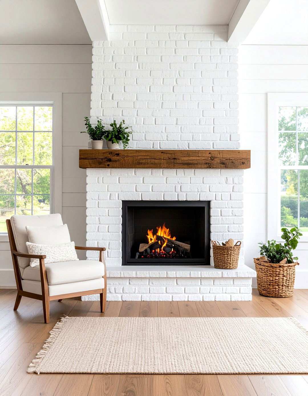 Whitewashed Brick Farmhouse Style - 24 Wood Stove Surround Ideas