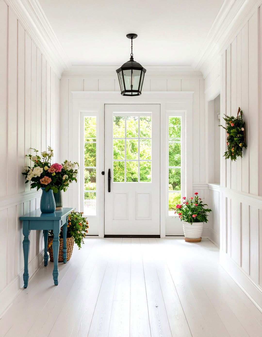 Whitewashed Rustic Finish - 24 Wainscoting Entryway Ideas