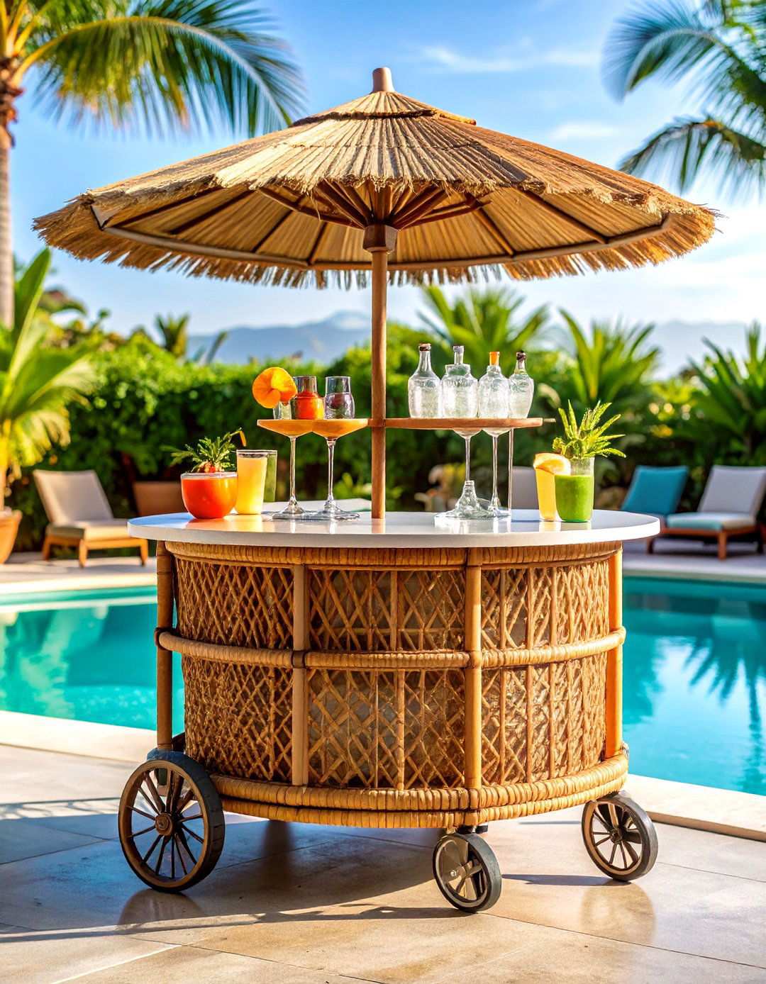 Wicker Bar Cart Sets - 24 Pool Furniture Ideas