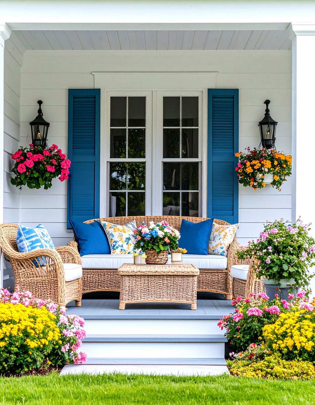 Wicker Furniture Traditional Porch - 24 Small Cape Cod Front Porch Ideas