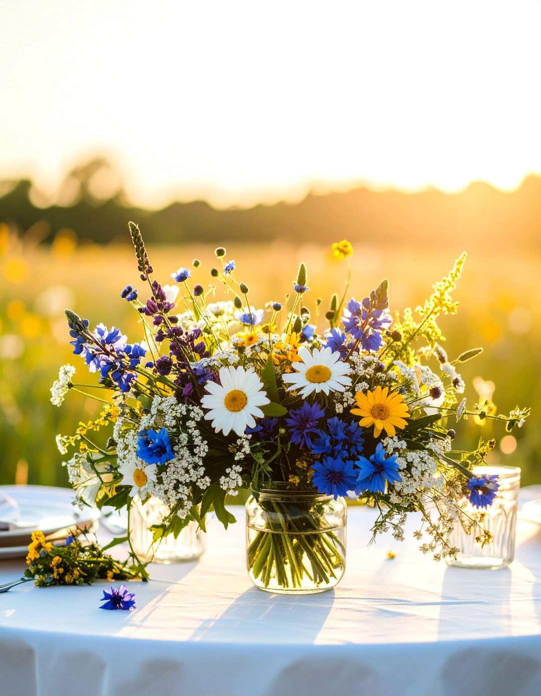 Wildflower Mason Jar Centerpieces - 24 Mason Jar Wedding Centerpieces