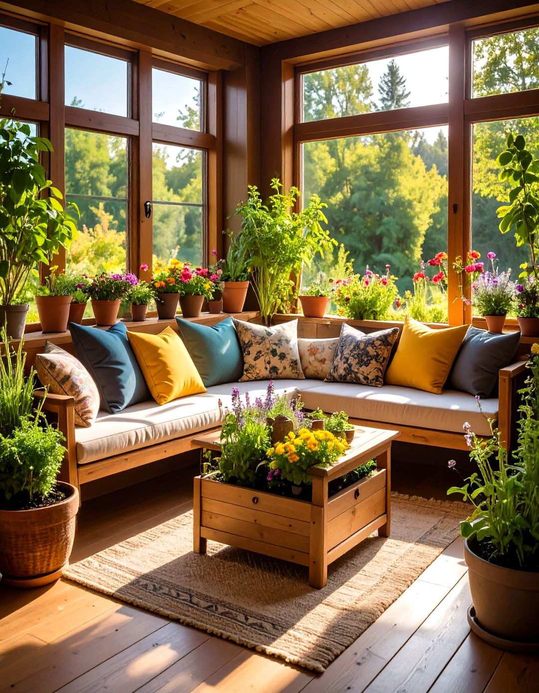 Window Box Seating with Herb Garden - 24 One Room Cabin Interior Design Ideas