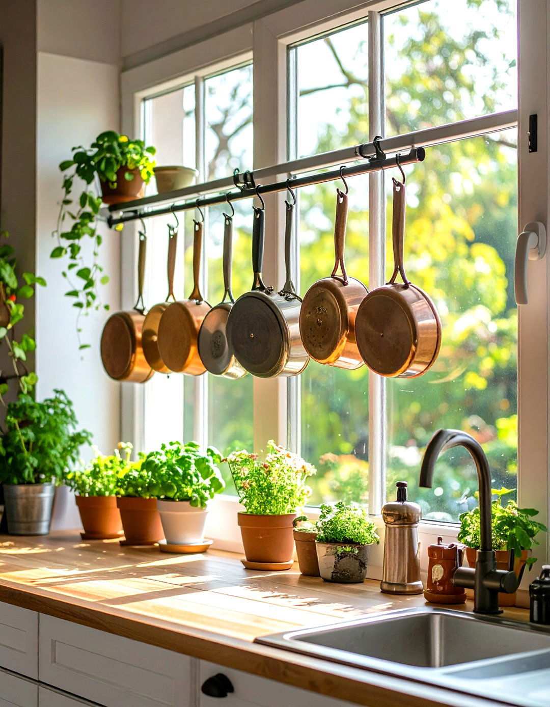 Window Hanging Storage - 24 Pots and Pans Storage Ideas