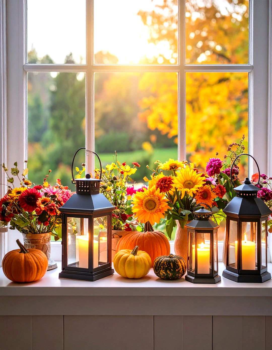 Window Sill Seasonal Arrangements - 24 Lantern Decor Ideas