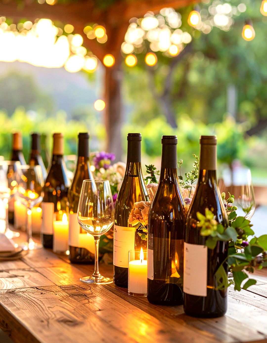 Wine Bottle Candle Holders - 24 Rehearsal Dinner Centerpiece Ideas