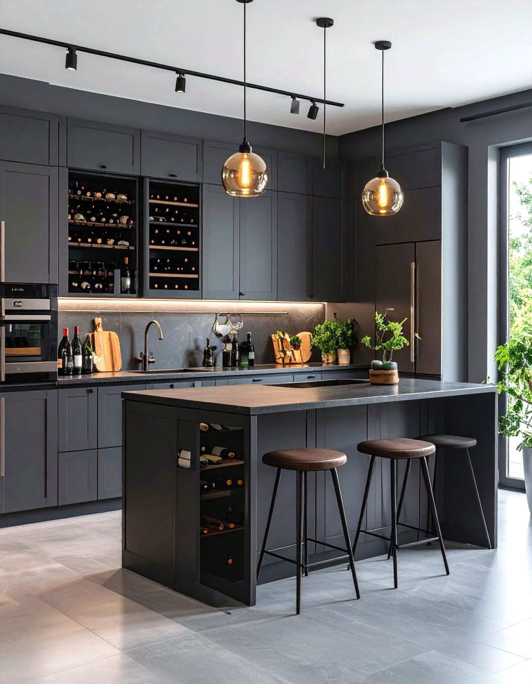 Wine Storage and Display - 24 Kitchen With Gray Cabinets And Black Countertops Ideas