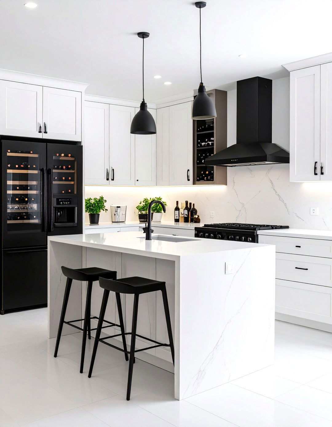 Wine Storage Integration Design - 24 White Kitchen with Black Appliances Ideas