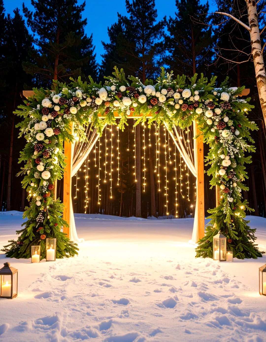 Winter Evergreen Wedding Arch - 24 Wedding Arch Ideas