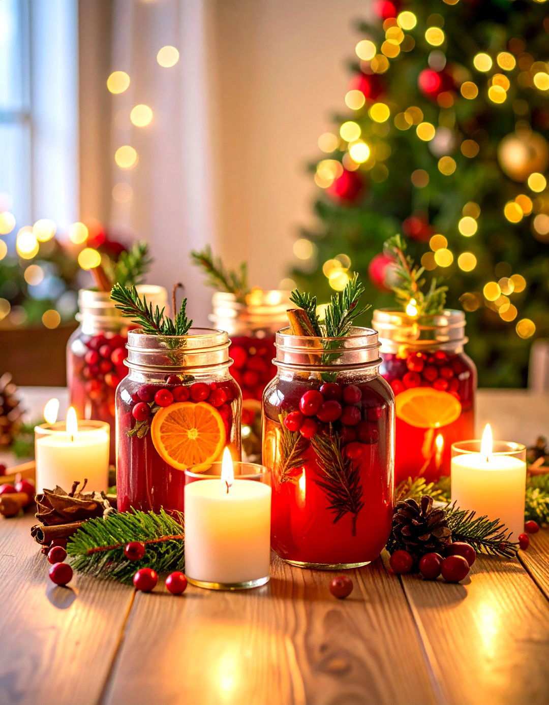 Winter Holiday Pine and Cranberry Displays - 24 Mason Jar Centerpiece Ideas