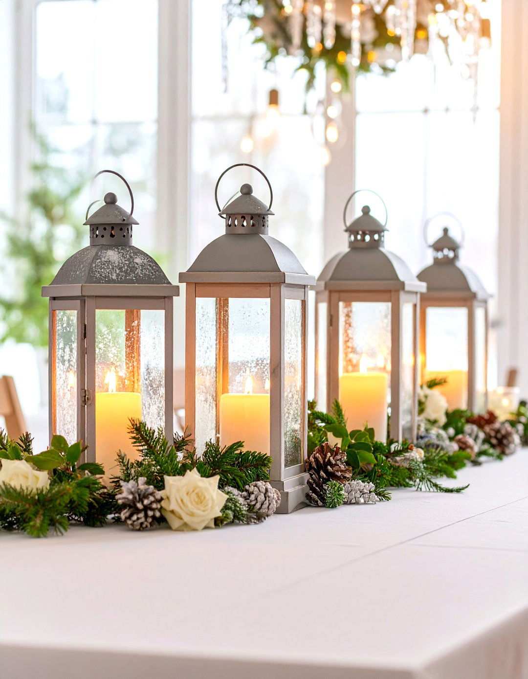 Winter Wonderland Frosted Lantern Display - 24 Lantern Centerpiece Ideas