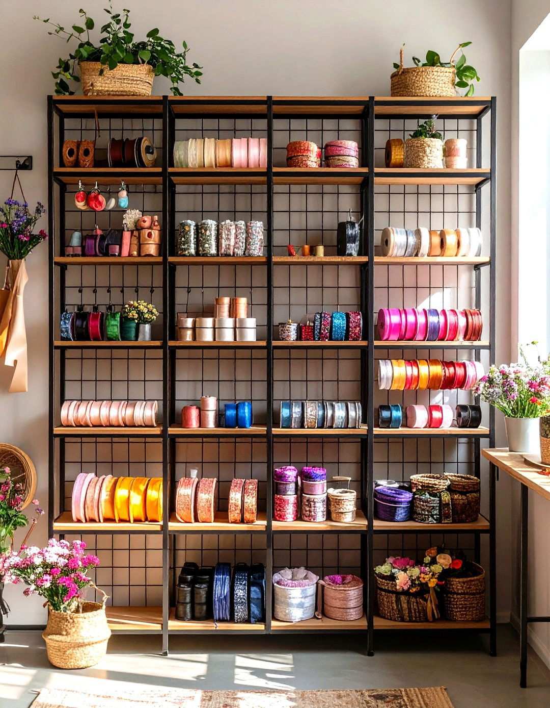 Wire Grid Panel Ribbon Organizer - 24 Ribbon Storage Ideas