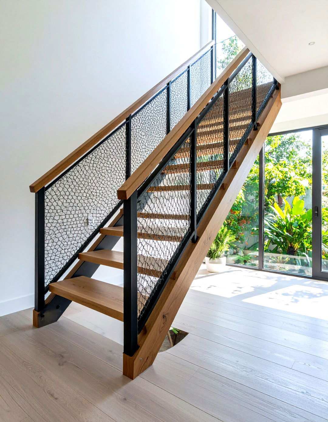Wire Mesh Wood Frame Railings - 24 Wood Stair Railing Ideas