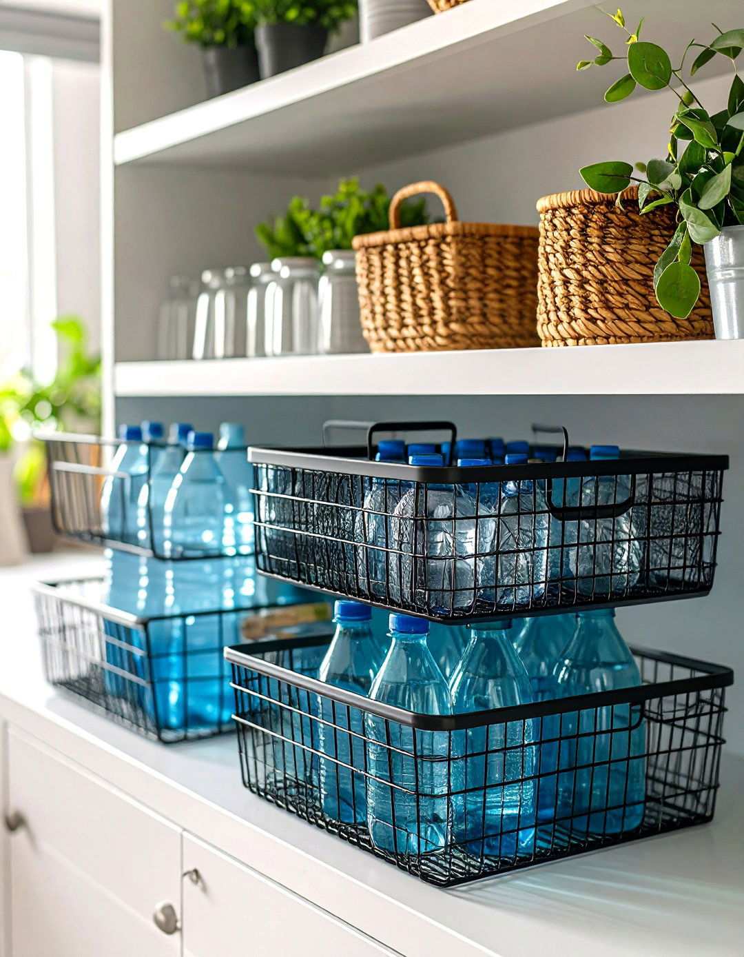 Wire Storage Basket Solution - 24 Water Bottle Storage Ideas