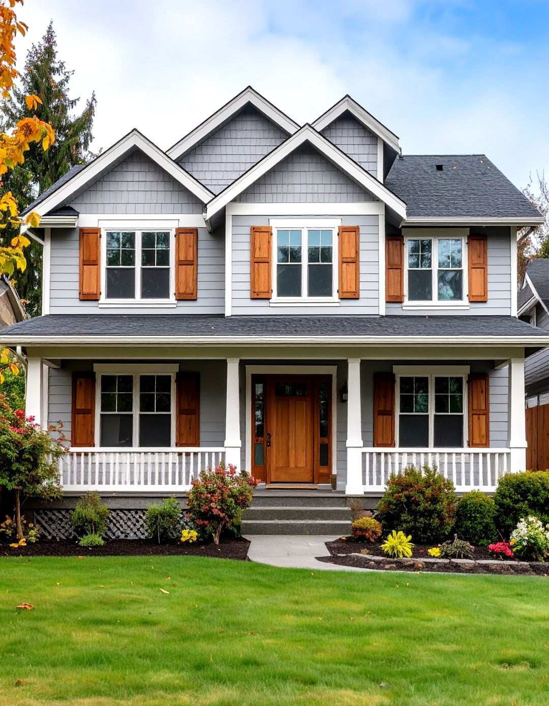 Wood Accent Light Grey Design - 24 Light Grey House With White Trim Design Ideas