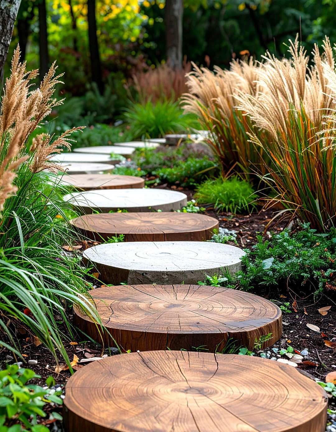 Wood Effect Concrete Stepping Stones - 24 Stepping Stone Walkway Ideas
