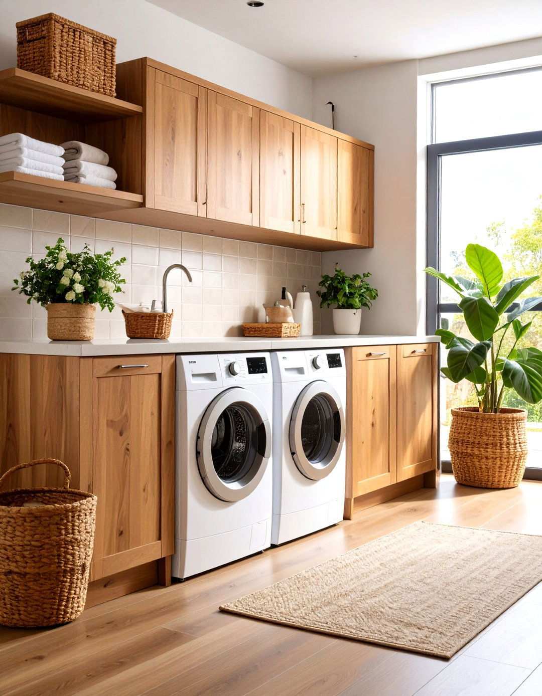 Wood Look Porcelain Tile Backsplash - 24 Laundry Room Backsplash Ideas