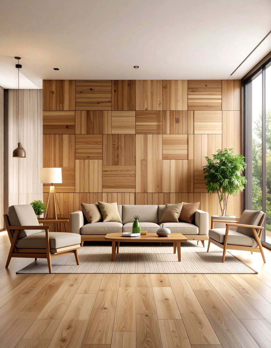Wood Panel Grid Pattern Wall - 24 Wood Accent Wall Ideas