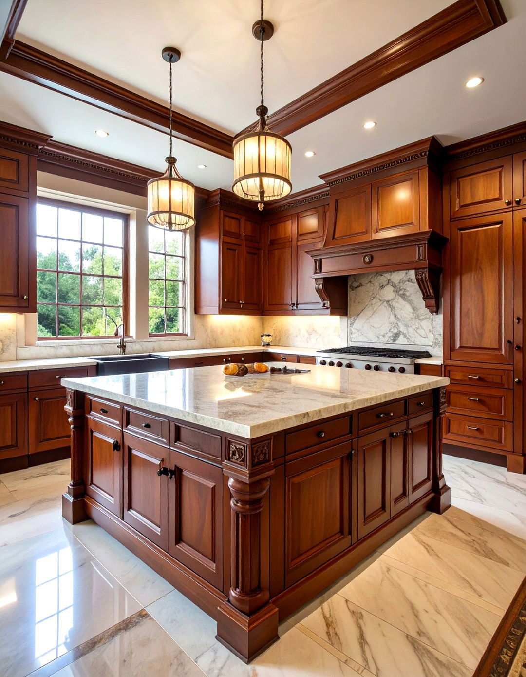 Wood Paneled Island with Marble Top - 24 Victorian Kitchen Ideas