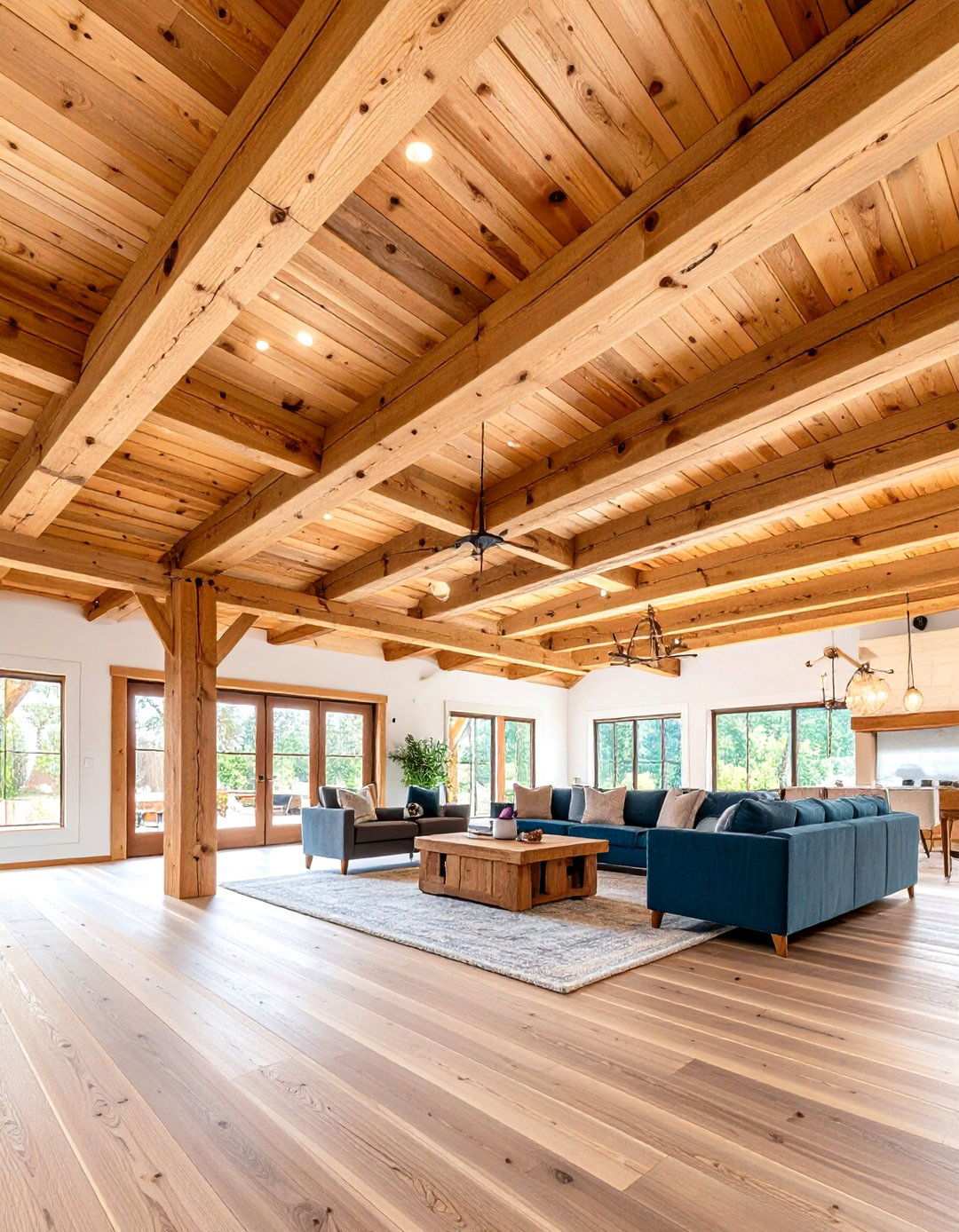 Wood Plank with Exposed Beams - 24 Wood Plank Ceiling Ideas